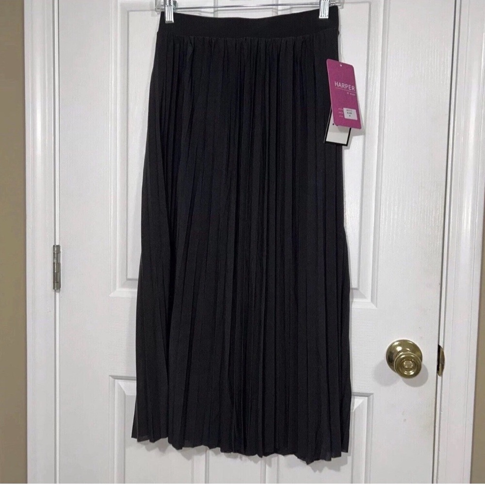Harper by Block Black Pleated Maxi Skirt Dark Academia Coquette Goth Minimalist